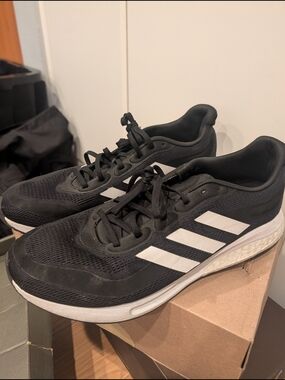 adidas Men’s Black Athletic Sneakers with White Stripes
